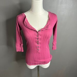Energie Pink Button Henley 3/4 Sleeve Top